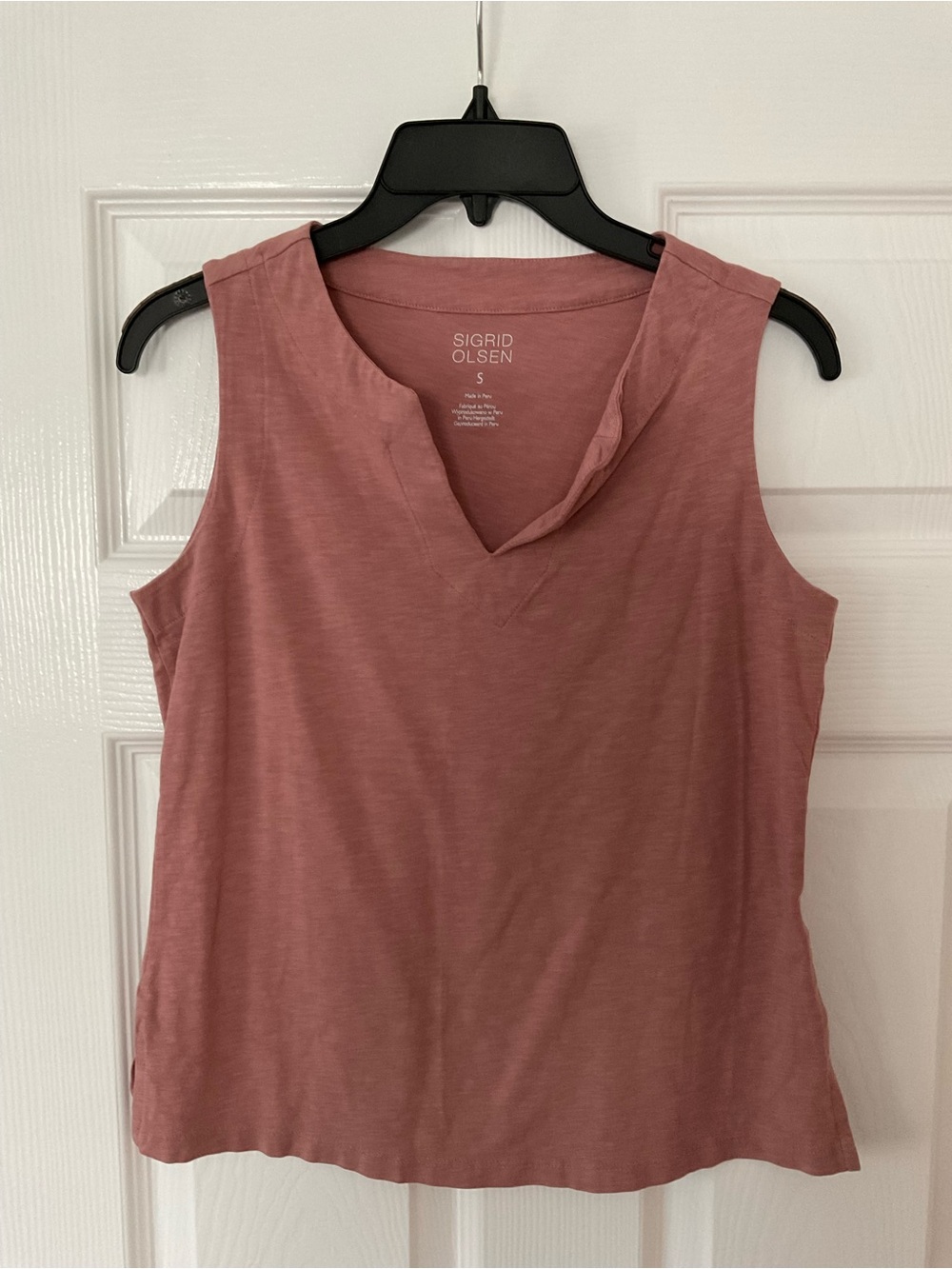 Sigrid Olsen Dusty Rose Sleeveless Notch-Neck Tank Top small